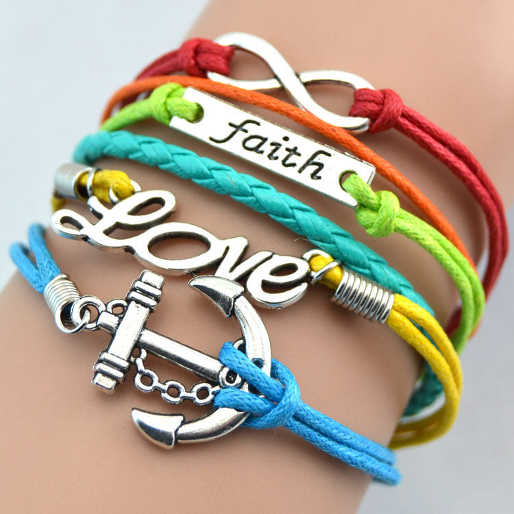 Faith, Love & Anchor Bracelet-Antique Silver Charm Bracelet