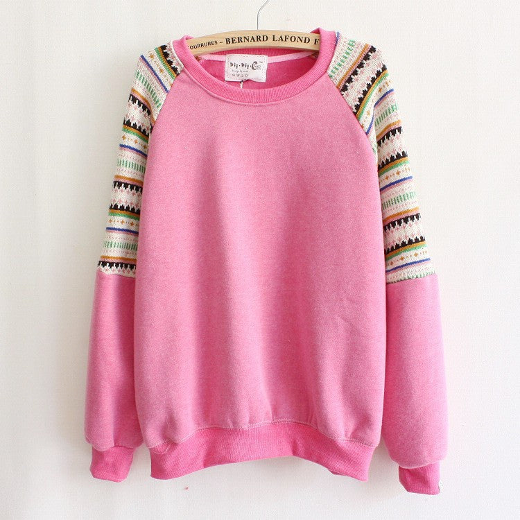 Casual Women Hoody Flocking Fleece Sweatshirt Dot Stripe Fashion Girls Sport Suit Autumn Hoodies